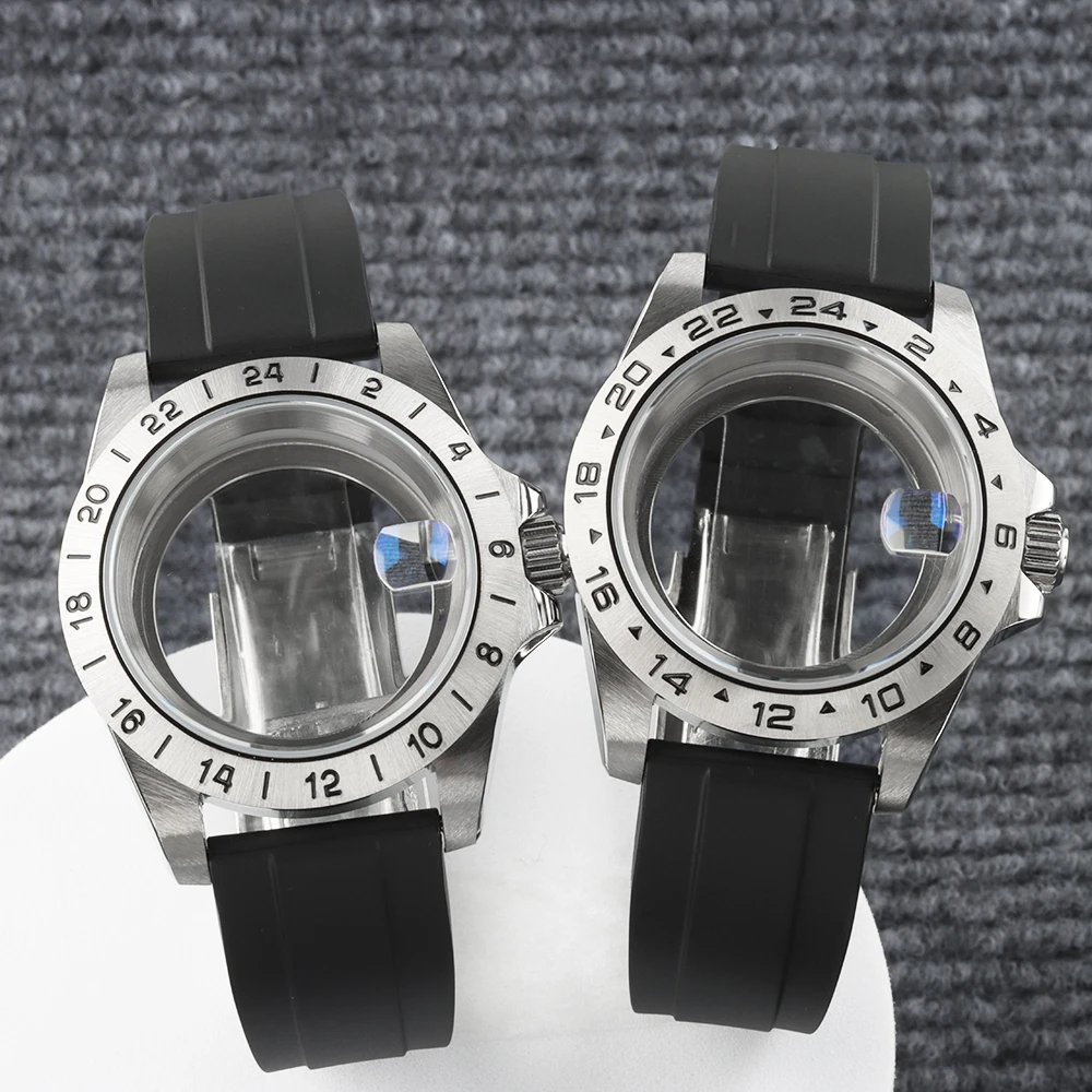 39mm NH35 Case EXP 24 hour Steel Bezel Watch Case Waterproof Rubber Strap For Explore NH35 NH36 NH38 Movement Sapphire glass