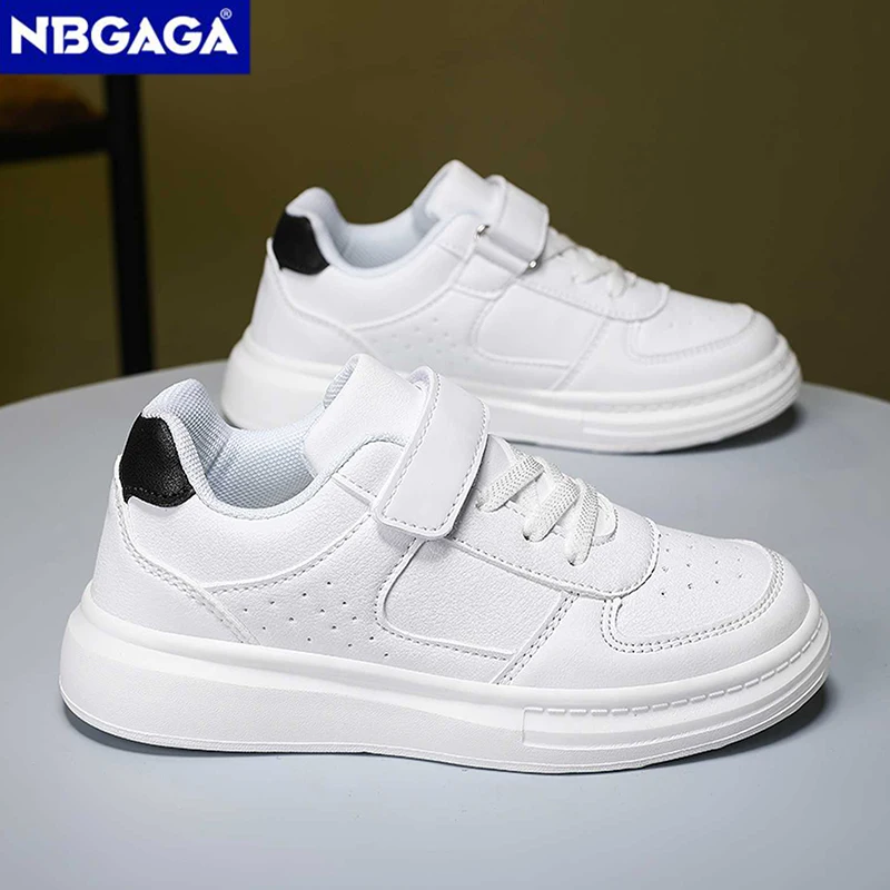 

White Leather Children's School Shoes Casual Fashion Sneakers for Boys & Girls Soft Bottom Non-Slip Outdoor Sport Trainers