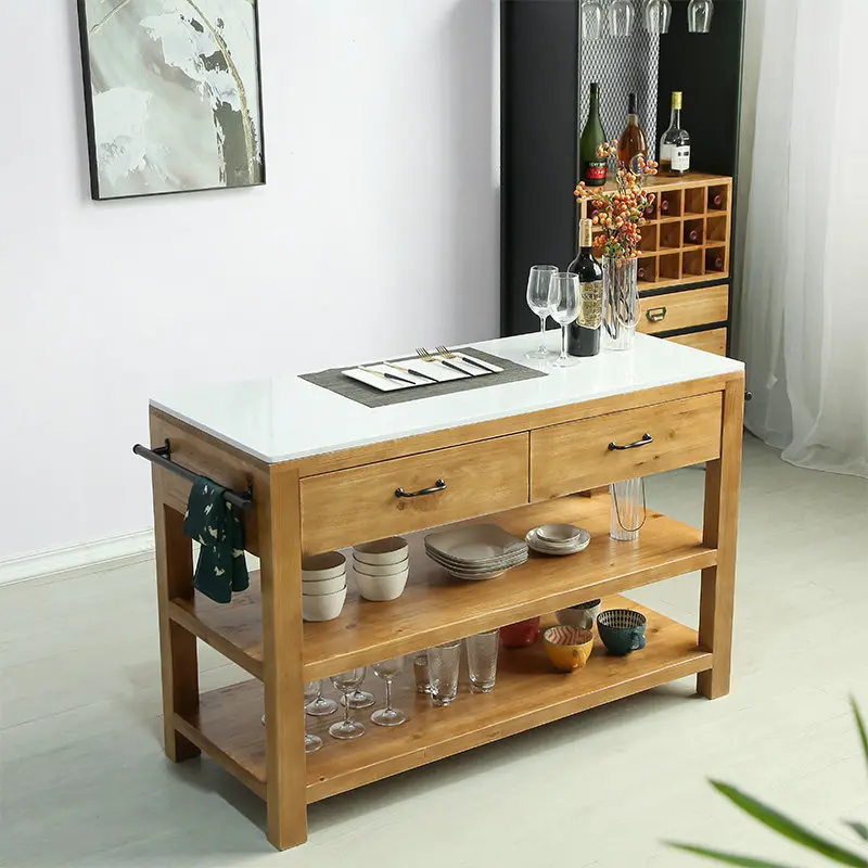 American retro solid wood dining side cabinet, dining table, microwave oven storage cabinet, modern kitchen, island operation