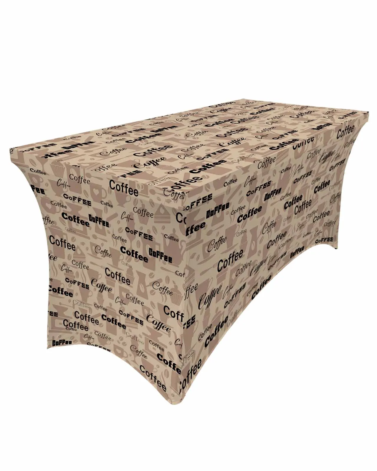 Coffee Pattern Coffee Beans Rectangular Elastic Table Skirt Wedding Hotel Table Cover Holiday Dining Table Tablecloth