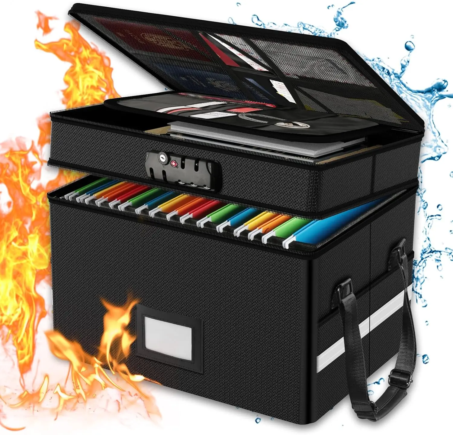 

2-Layer Fireproof Document Box with Lock, Portable Home Office Safe for Files and Certificates