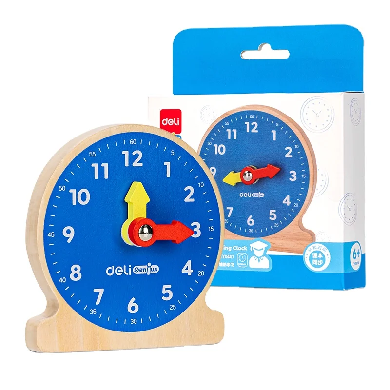 

Deli YX447 Wooden Clock Learner Assisted Teaching Children's Enlightenment Learning Clock 72pcs Per Carton Set