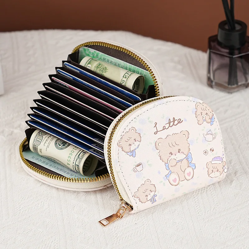 Медведь Латте ~ ins стиль мультфильм маленький держатель для карт ID сумка портмоне мини-сумка для хранения для девочек сумка на молнии