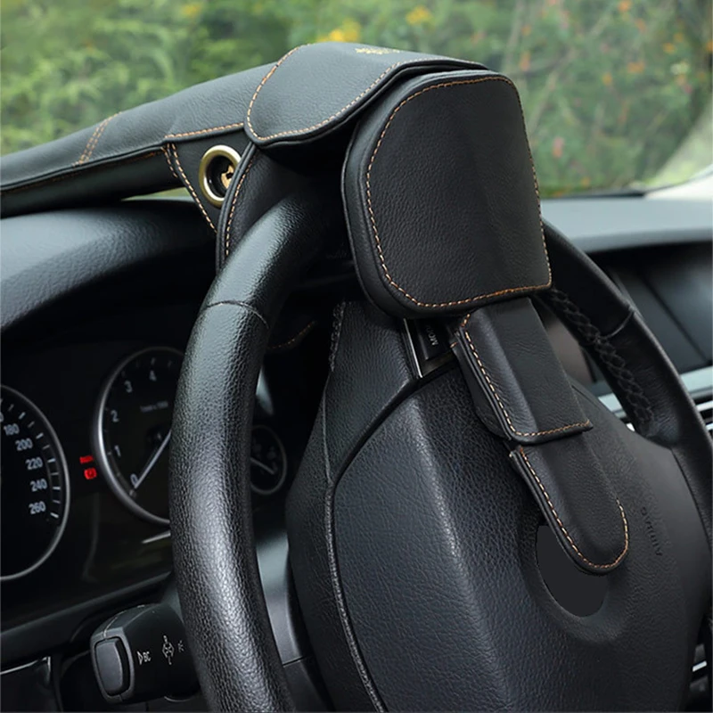 car-anti-theft-steering-wheel-lock-leather-wrapped-metal-3-segment-folding-universal-cars-tucks-caravan-accessories-universal