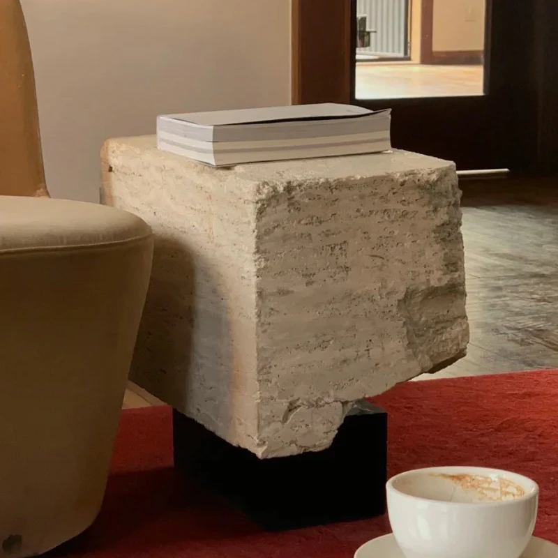 modern design rectangle solid wood side tables living room stone beige travertine natural marble wholesale customization