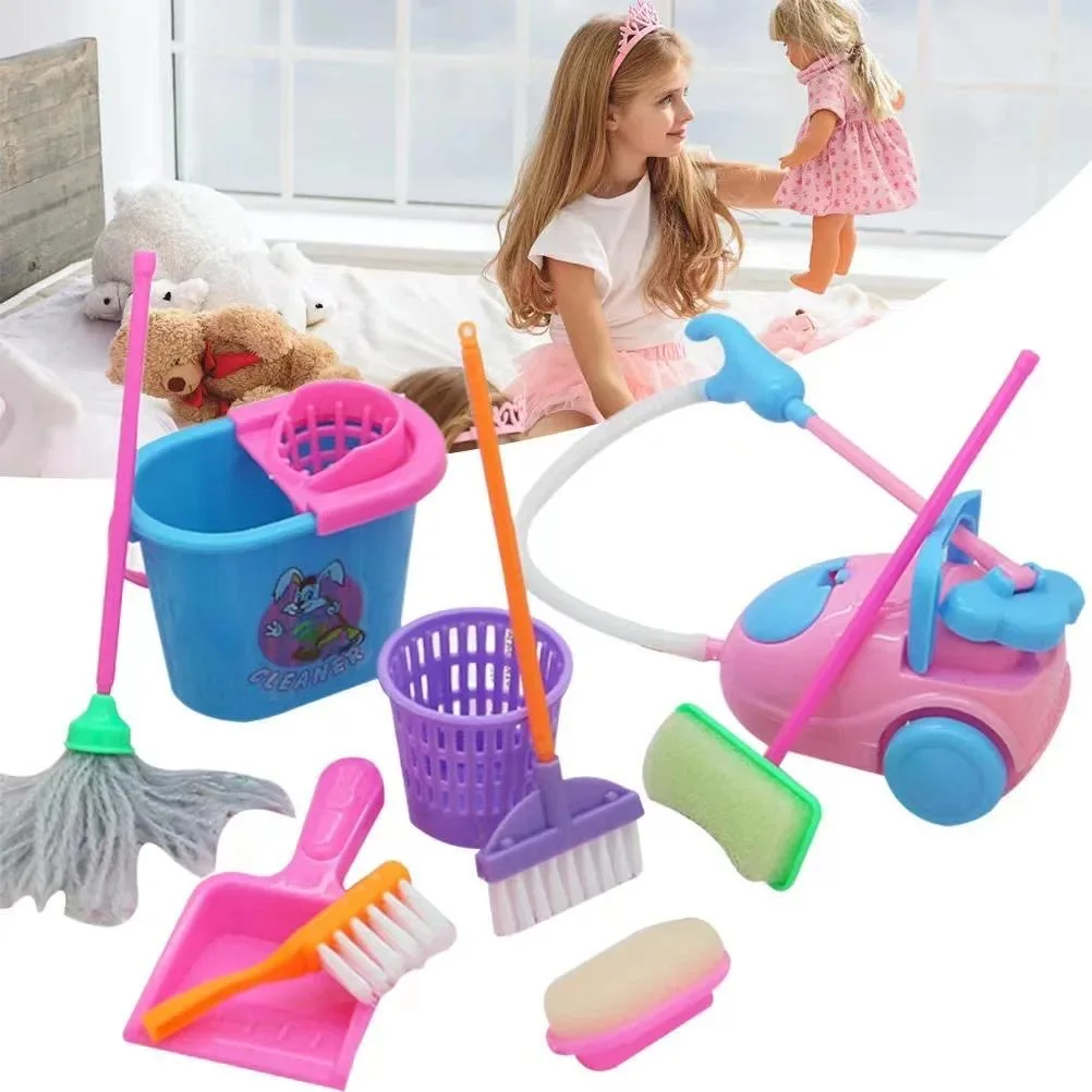 9 pcs/set Cute Dolls Accessories Dollhouse Furniture Cleaning Tools Sets Miniature items for Doll Kids Toys Birthday Gift