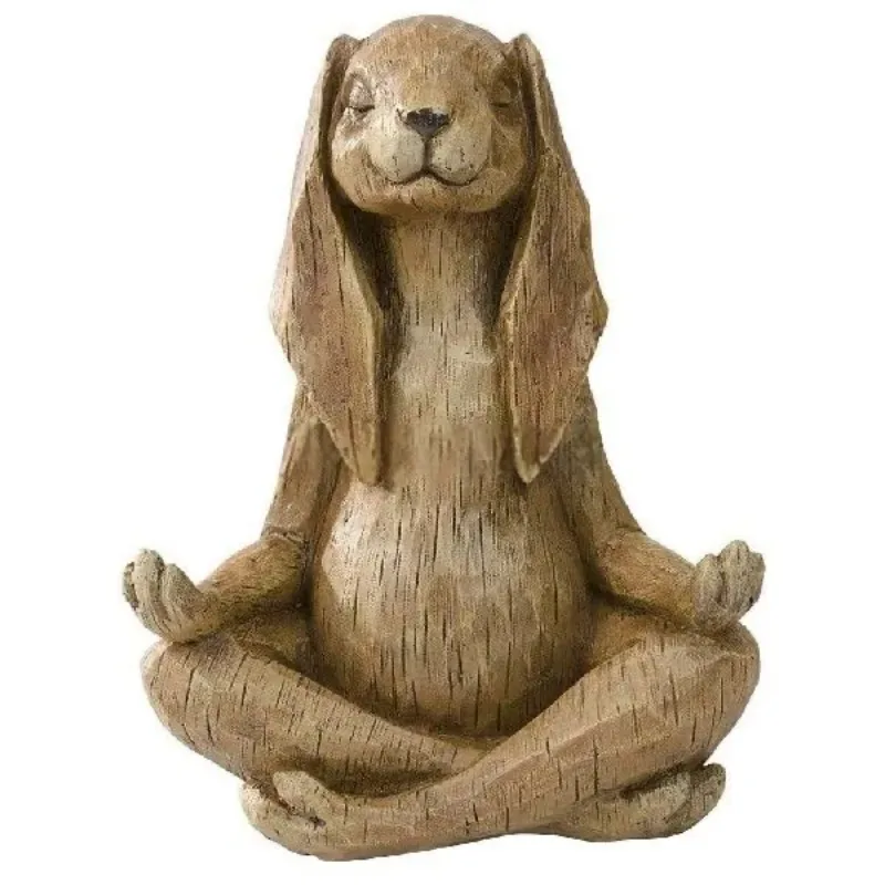 1pc Meditating Zen Animal Sculpture Buddhism Yoga Gesture Rabbit Statue Bonsai Fountain Ornament Casual Parlor