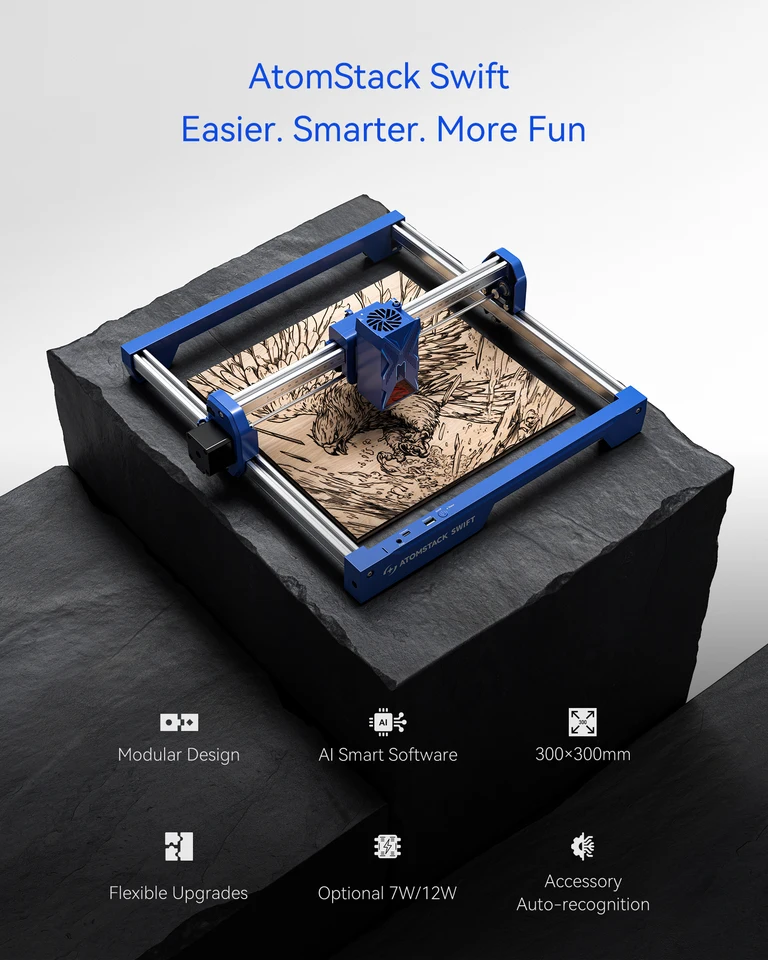 ATOMSTACK Swift 7W ポータブルレーザー彫刻機 DIYレーザーカット彫刻