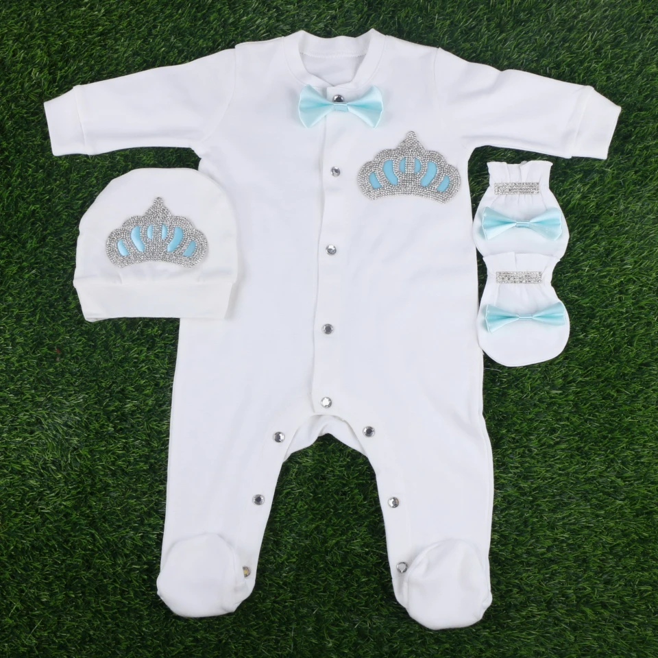 

footies 1 sets crown bodysuit for newborn girls boys solid cotton soft crystal luxury design