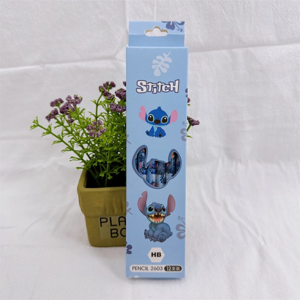 Disney 12pcs Stitch Anime Figures Cartoon Dot Pencil Student School Supplies for Kids Pencils Pencil Roller HB Pencils Best Gift