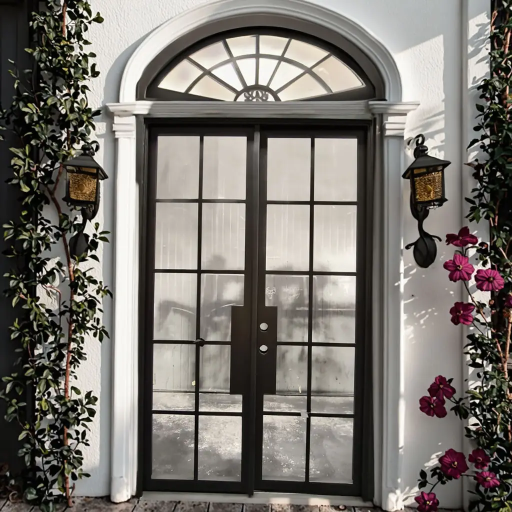 Environmentally Friendly Household Retro Style French Door Rainproof French Double Doors Aluminum Alloy Frame Glass Hinged Doors