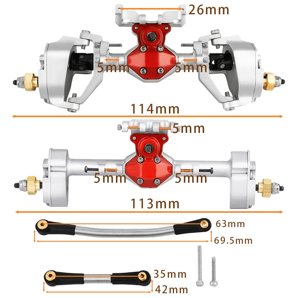 New Upgraded Aluminum Alloy Front Rear Portal Axle for 1/24 RC Axial SCX24 C10 90081 AXI00002 AX24 Ford Bronco AXI00005 Part