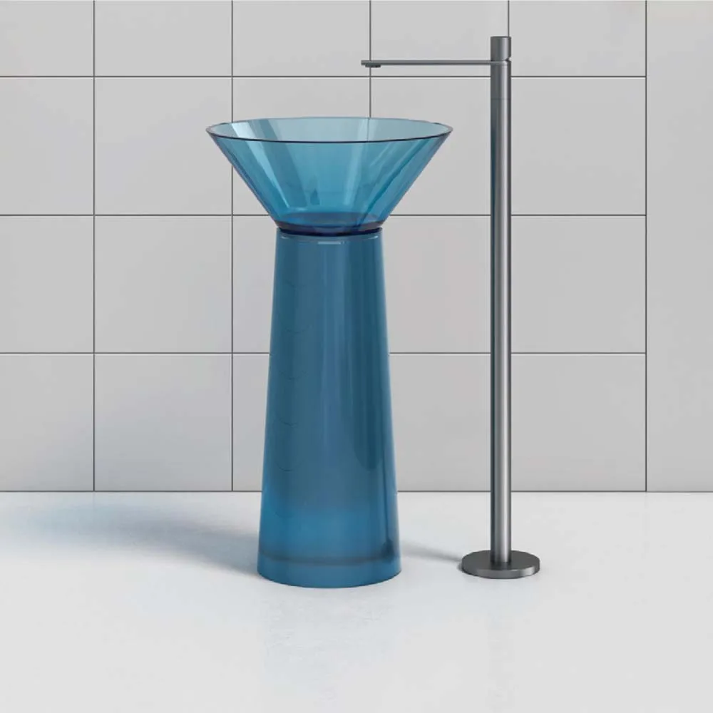 

Hourglass-shaped Crystal Resin Sink Freestanding Pure Resin Floor Standing Countertop Wash Basin