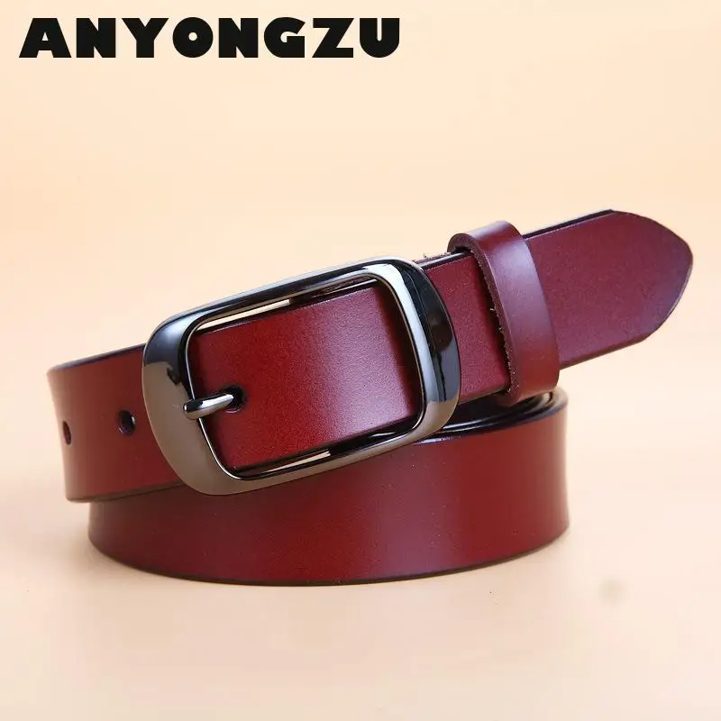 Women Real Cowhide Belt Fashion British Style Needle Buckle Men Youth Pants Matching Jeans Smooth Surface Red And White Luxury