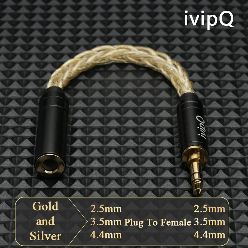 Kabel adaptera IvipQ 2.5/3.5/4.4mm męski na 2.5/3.5/4.4mm żeński, męski na męski, 8-żyłowy, złoto-srebrny, zbalansowany kabel audio do konwersji. — zdjęcie produktu 2