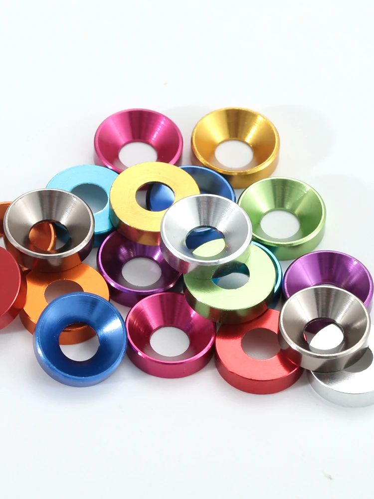 10Pcs M2 M2.5 M3 M4 M5 Aluminum Alloy Countersunk Head Washer Head Bolt Washers Gasket Colourful  Anodized Flat Head Washer