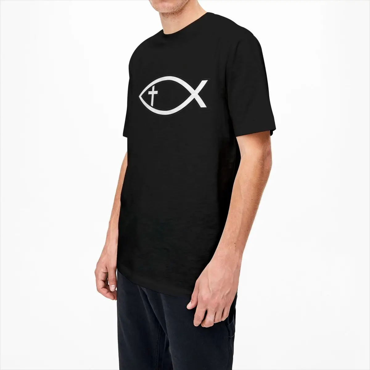 Jesus Fish Ichthys Christian Symbol T Shirt Summer Y2K Casual T-Shirts Pure Cotton Hip Hop Tshirt Short-Sleeve Casual Top Tees