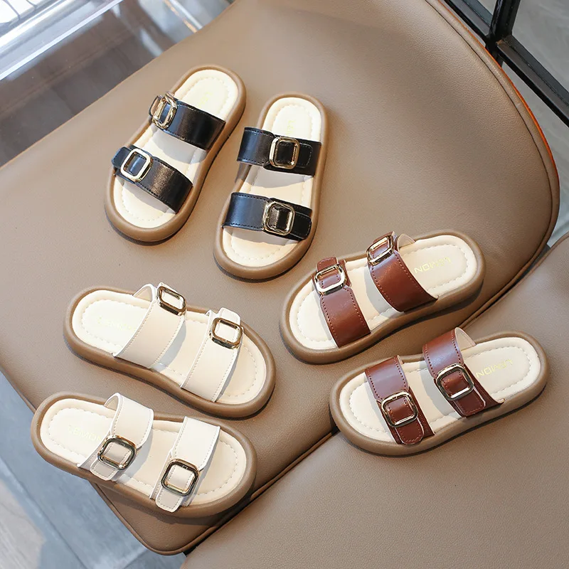 2026 Girls Summer Soft Bottom Sandals Anti-Slip Slippers Fashionable Open-Toe Flat Sandals Beach Slippers Children Home Slippers