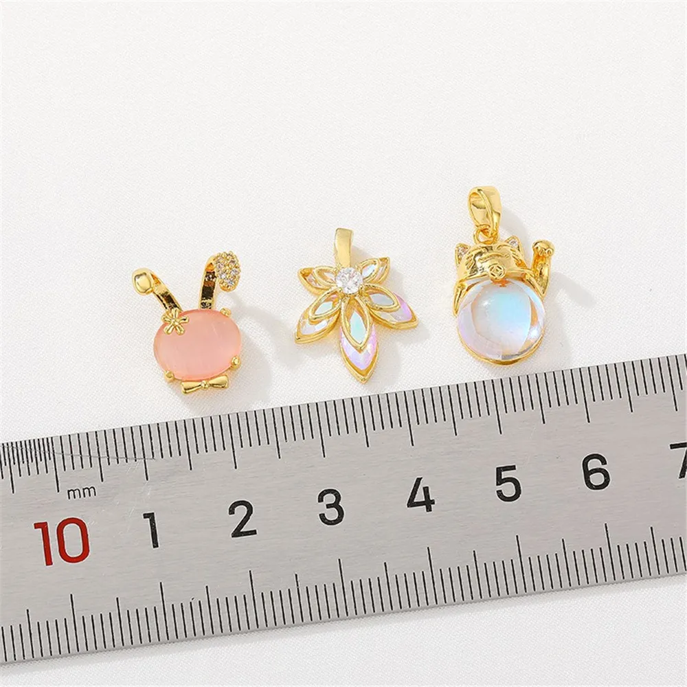 18K Gold Package Illusionary Aurora Summer Cicada Lucky Cat Little Rabbit Pendant Handmade DIY Bracelet Necklace Accessories