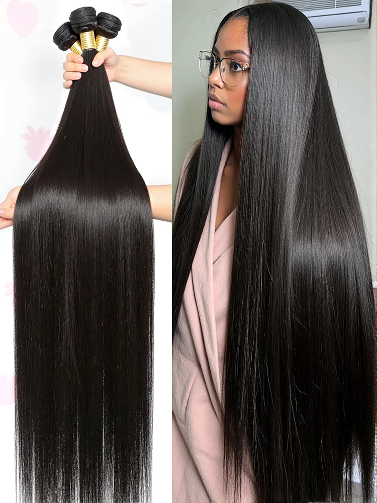 

Бразильские прямые 1/2/3, пучки 100% человеческих волос, 30, 32 дюйма, необработанные наращивание волос Remy, необработанные пучки с двойным утком