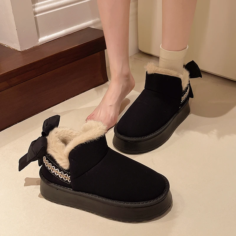 Women's Shoes on Sale 2024 Round Toe High Heels Platform Boots Women Casual Winter Slip-on Solid Snow Boots Zapatos De Mujer