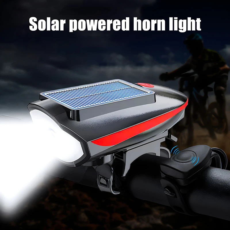 Solar Bicycle Light With Horn 120dB TYPE-C Rechargeable Road Bike Front Lamp 1200 Mah Flashlight Waterproof Bike Headlight