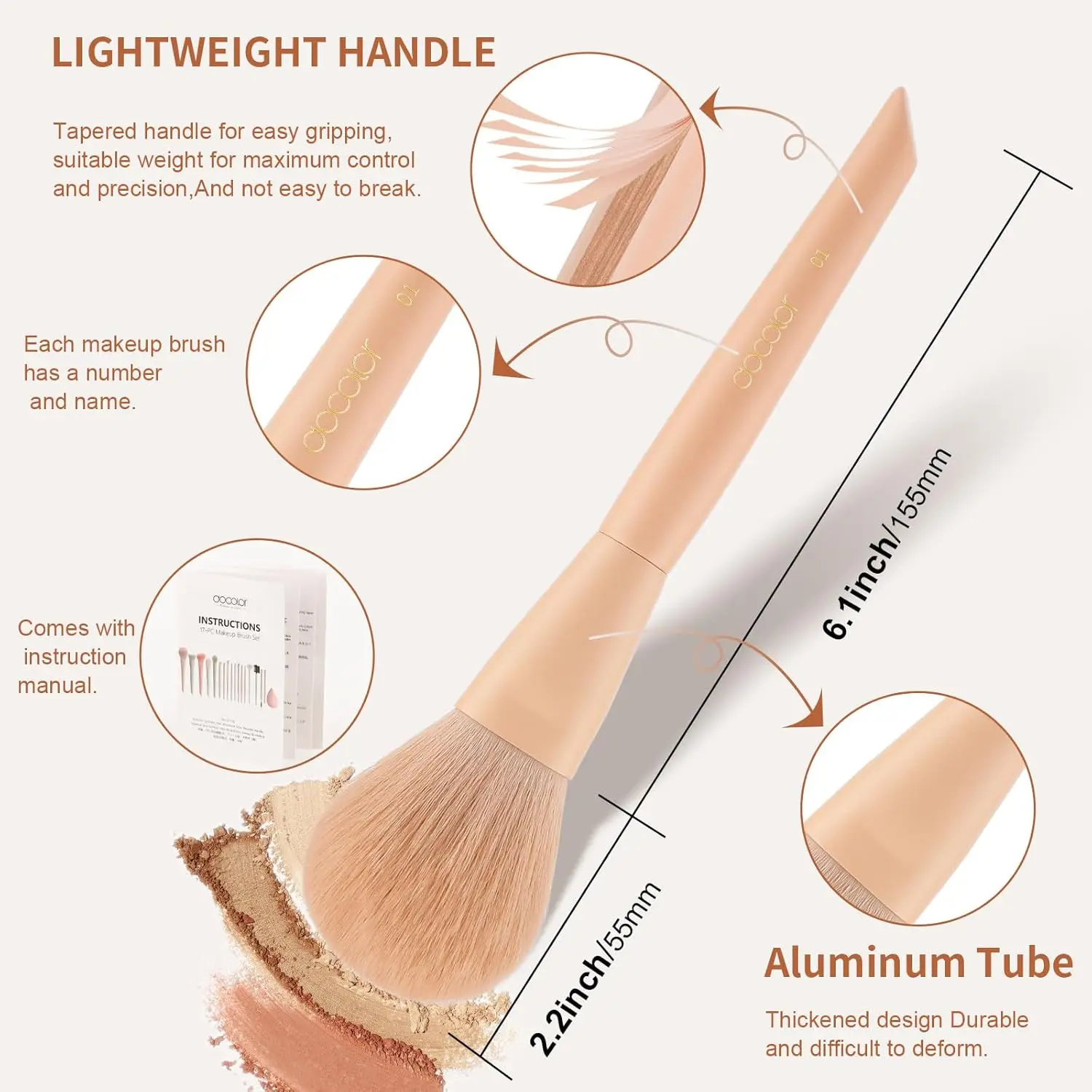 17+2 stuks premium make-upborstelset van synthetisch haar met tas, spons, beschermer - Morandi-stijl, houten handvat, geschenkdoos