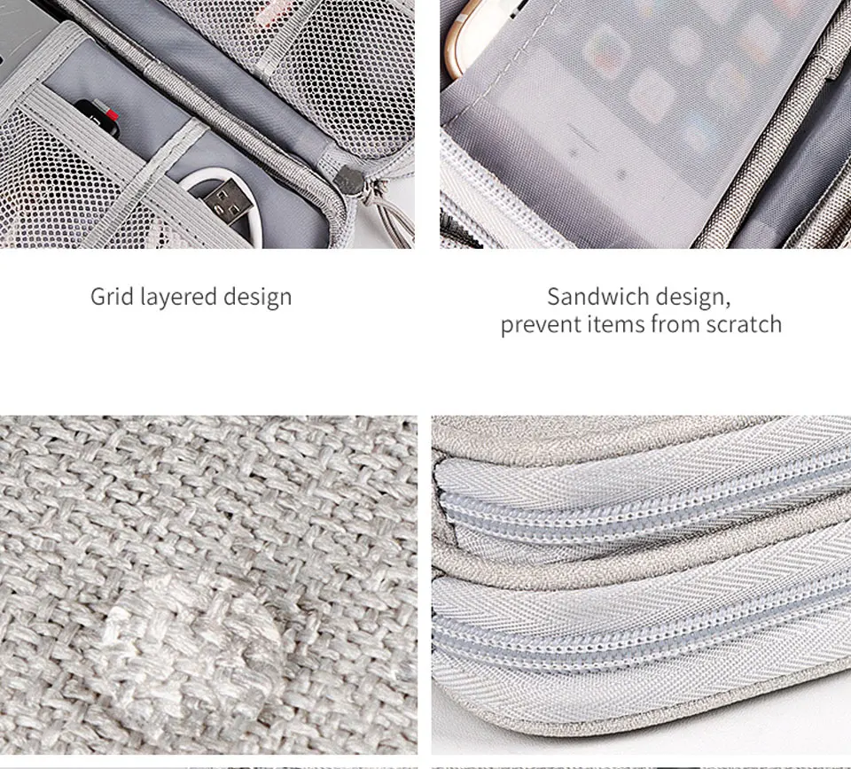 Reise-Organizer, Organizer für Elektronik-Zubehör, tragbar, wasserdicht, doppellagig, Aufbewahrungstasche für Kabel, Festplatte, Powerbank – Detail 10