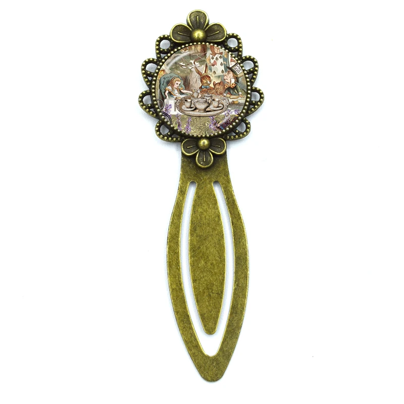 1 Pcs Retro Bronze Round Bookmark Vintage Metal Alice In Wonderland Wonderland Garden Glass Gems As Book Page Marker