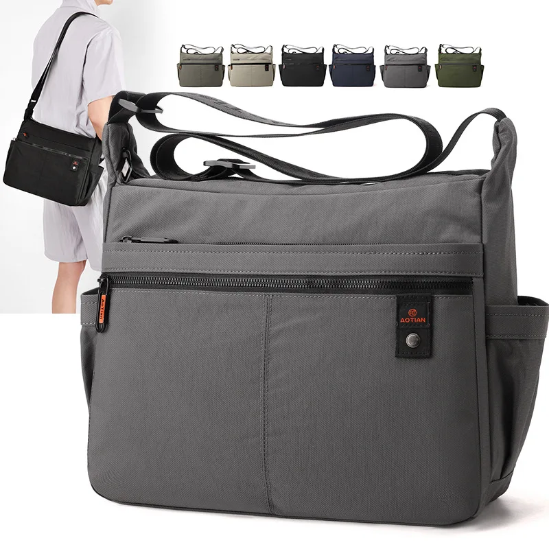 Men's waterproof Oxford shoulder bag horizontal square large capacity commuting light wear - resistant cross-body bag for men