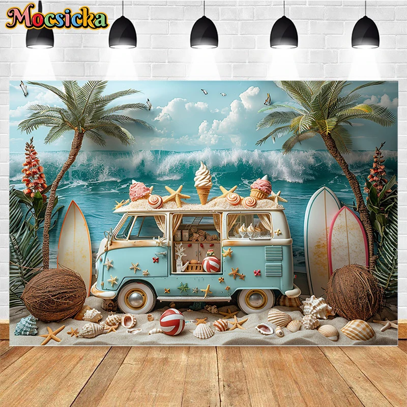 Mocsicka Photography Background Summer Beach Ice Cream Cart Decor Newborn Shower Kids Birthday Party Backdrop Photo Studio