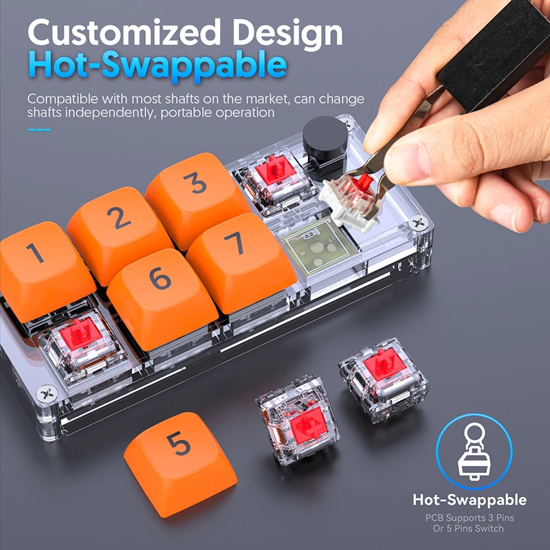 8 Key Shortcut Macro Programmable Fully Hot Swappable Mechanical Switch Gaming Mini Keyboard One-piece Computer Accessories