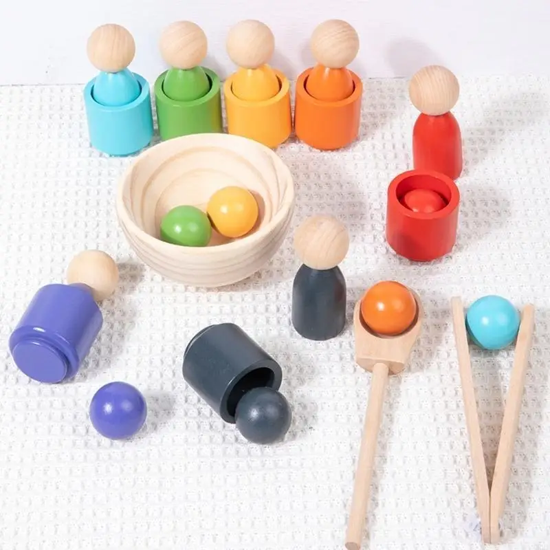 

Q22D Color Sorting Game Early Learning Toy Wooden Figure Dolls Cups Color Matching Boxes Grasp Toy