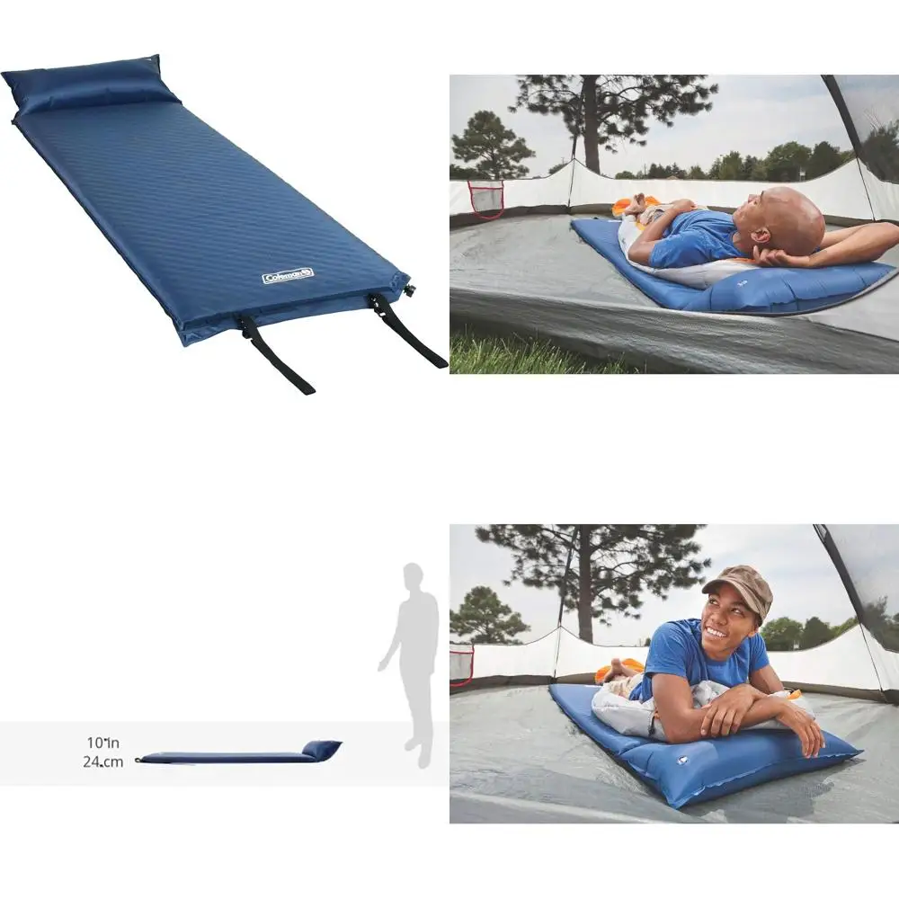 

Sel-Iating Sleng Pad with Pillow, Lightweight Iatable Camp Pad with Extra Support & Quick lation, No Air Pump Needed