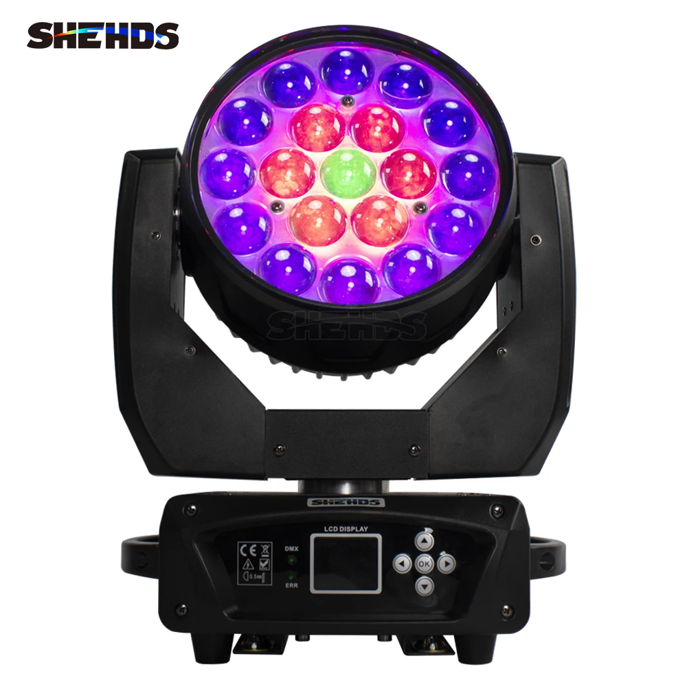 Imagem -02 - Shehds Pcs 19x15w Rgbw Led Wash Mais Zoom Feixe Moving Head Iluminação com Flightcase para dj Disco Ktv Bar Boate Concerto