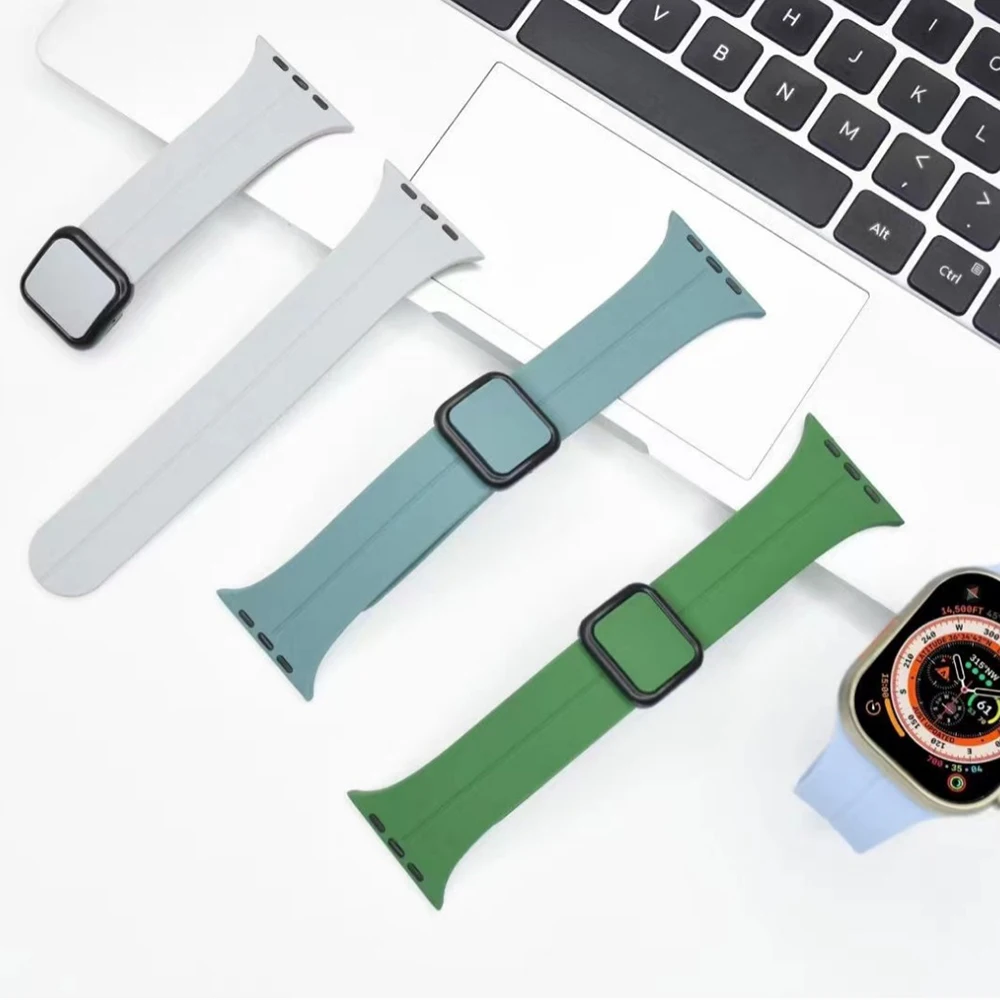 Magnetic Silicone Strap for Apple Watch 10 Band 42mm 46mm 44/49mm 45mm 40mm 41mm Sport Bracelet iWatch Series 9 7 8 se 6 ultra 5