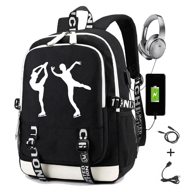 Figure Pair Skating Backpacks for Boys Girls Back To School Kids School Bags Print Sport Functional Back Pack