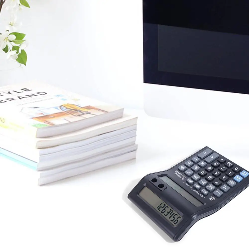 Dual Screen 12 Digits Calculator Stationery Large Screen Display Mechanical Calculator Portable Easy To Use Finance Calculator