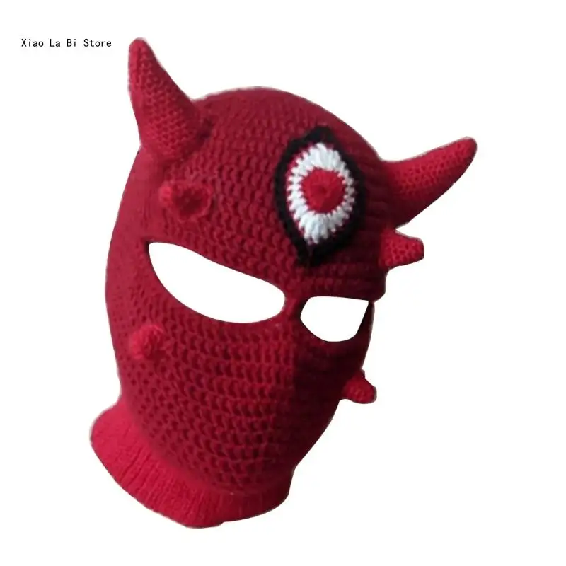 

Handwoven Balaclava Hat for Teens Knitted Pullover Skull Hat Cosplay Costume Horn Hat Outdoor Activity Hiking Skiing Hat XXFD