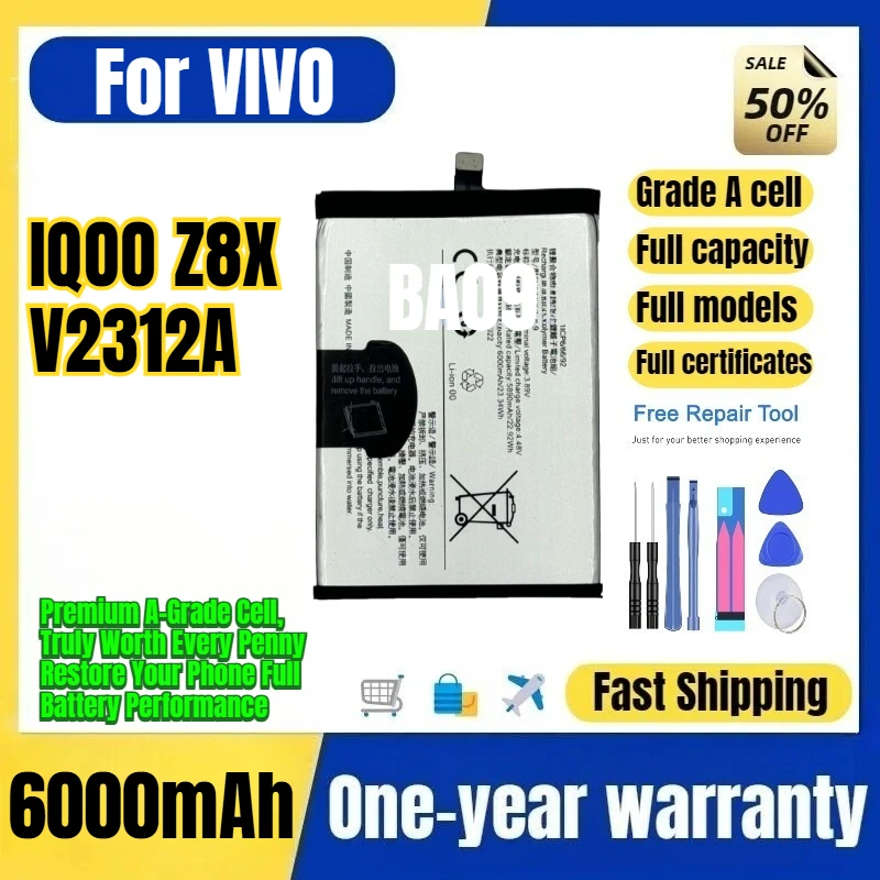 BA09 for VIVO IQOO Z8X/V2312A Phone Battery 0 Cycle High Quality Capacity Battery Replacement Bateria Grade A Cell with Tools