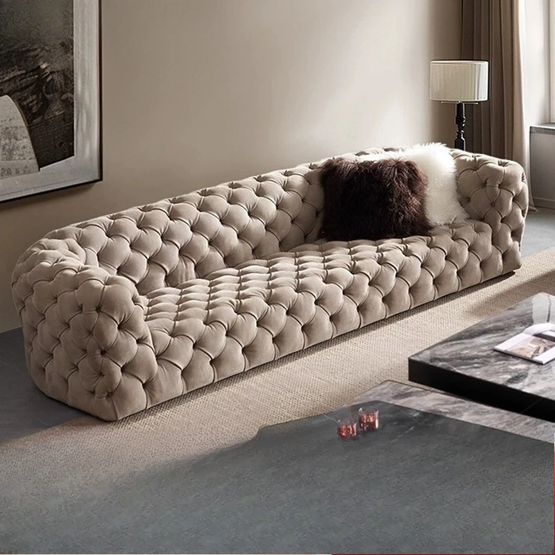 

Leather buckle moon surface sofa small apartment living room hotel fabric