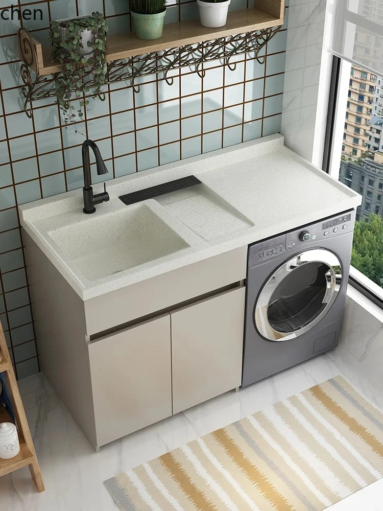 BB  balcony drum washing machine combination cabinet integrated laundry sink washbasin hand pool with rubbing board