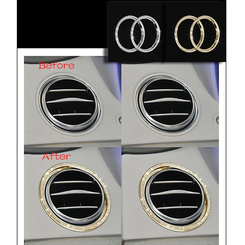 For Mercedes-Benz S Class W222 14-16 6x Silver Gold Crystal Style Center Front Air Outlet Ring Trim Cover Car Interior Supplies