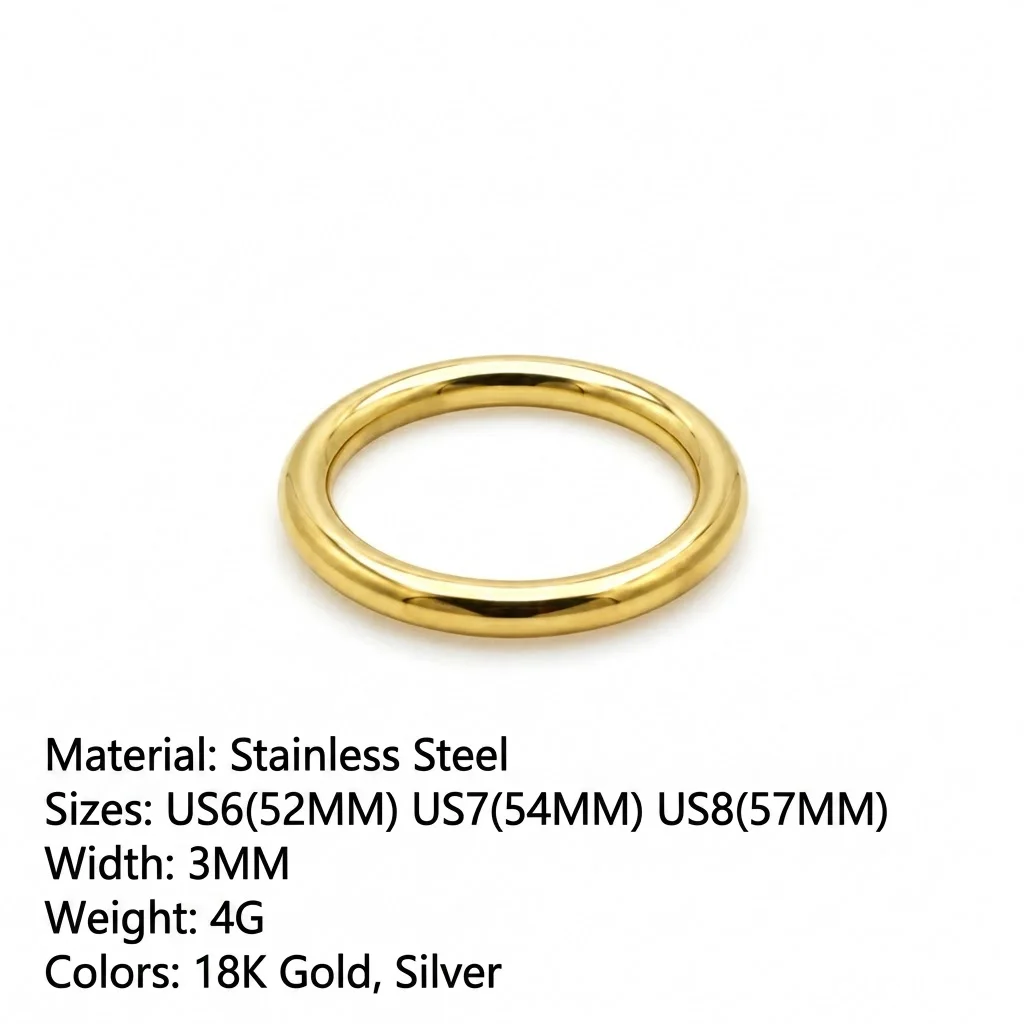 Minimalistischer 3mm Glatter Stapelring 18K Vergoldeter Edelstahl Hochglanzpolierter Bandring für Frauen und Mädchen Knöchelschmuck – Detail 4