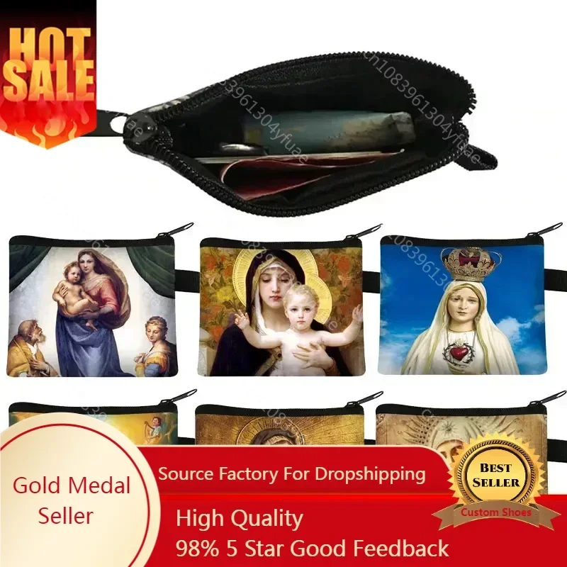 

Religious Icon Coin Purse Super Atsem Wallet Unisex Money Coin Bag Vintage Religion Jesus Virgin Mary Mini Purse