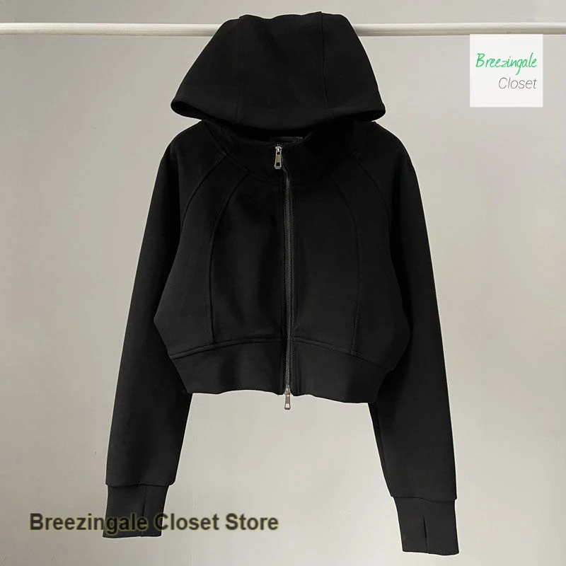 سترة رياضية عصرية للفتيات من American Spice بطبقة هوائية للربيع والخريف سترة فضفاضة بغطاء للرأس بلون سادة معطف قصير