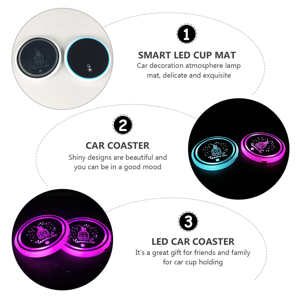 

2 шт. светодиодный автомобильный подстаканник, коврик, светящаяся подставка, USB-зарядка, цветной переключаемый, 15 дней использования, подарок для друзей, умный светодиодный коврик для чашки