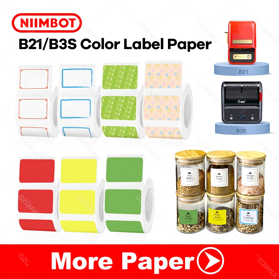 NiiMBOT B21 B3S B1 White Label Printing Sticker Self-adhesive Thermal Waterproof Digital Number Cake Sealing Sticker Paper Rolls