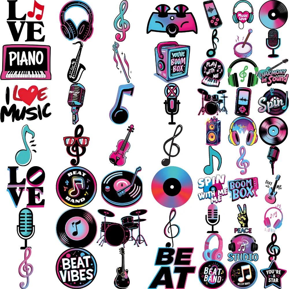 

63pcs Temporary Tattoo Microphone Temporary Tattoo Stickers Vinyl Guitar Cartoon Music Drums For Girls Arms Shoulders