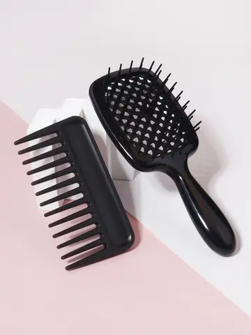 2pcs 헤어 빗 세트, 스타일링 샴푸 빗, 중공 메쉬 빗, 곱슬 및 젖은 건조 모발에 적합, 실제 헤어 가발 전용